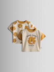 Cream & Orange Roarsome Lion - JoJo Maman Bébé 2-Pack Appliqué T-Shirts - Imagen 1 de 8