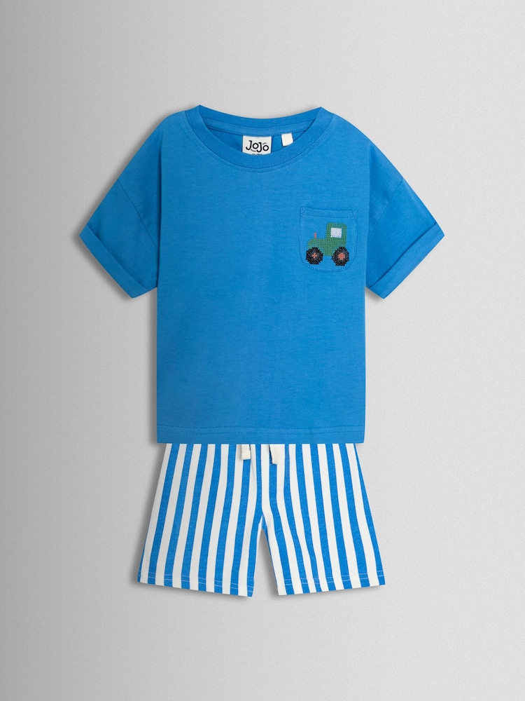 JoJo Maman Bébé Blue Tractor 2-Piece T-Shirt And Shorts Set - Image 1 of 6