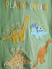 JoJo Maman Bébé Khaki Green Dino Plant Powered Applique T-Shirt - Image 3 of 3