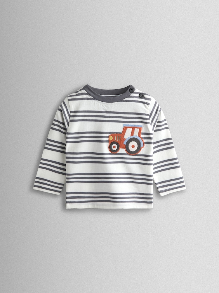 JoJo Maman Bébé Cream Tractor Pocket Appliqué T-Shirt - Image 1 of 3 JoJo Maman Bébé Cream Tractor Pocket Appliqué T-Shirt - Image 1 of 3