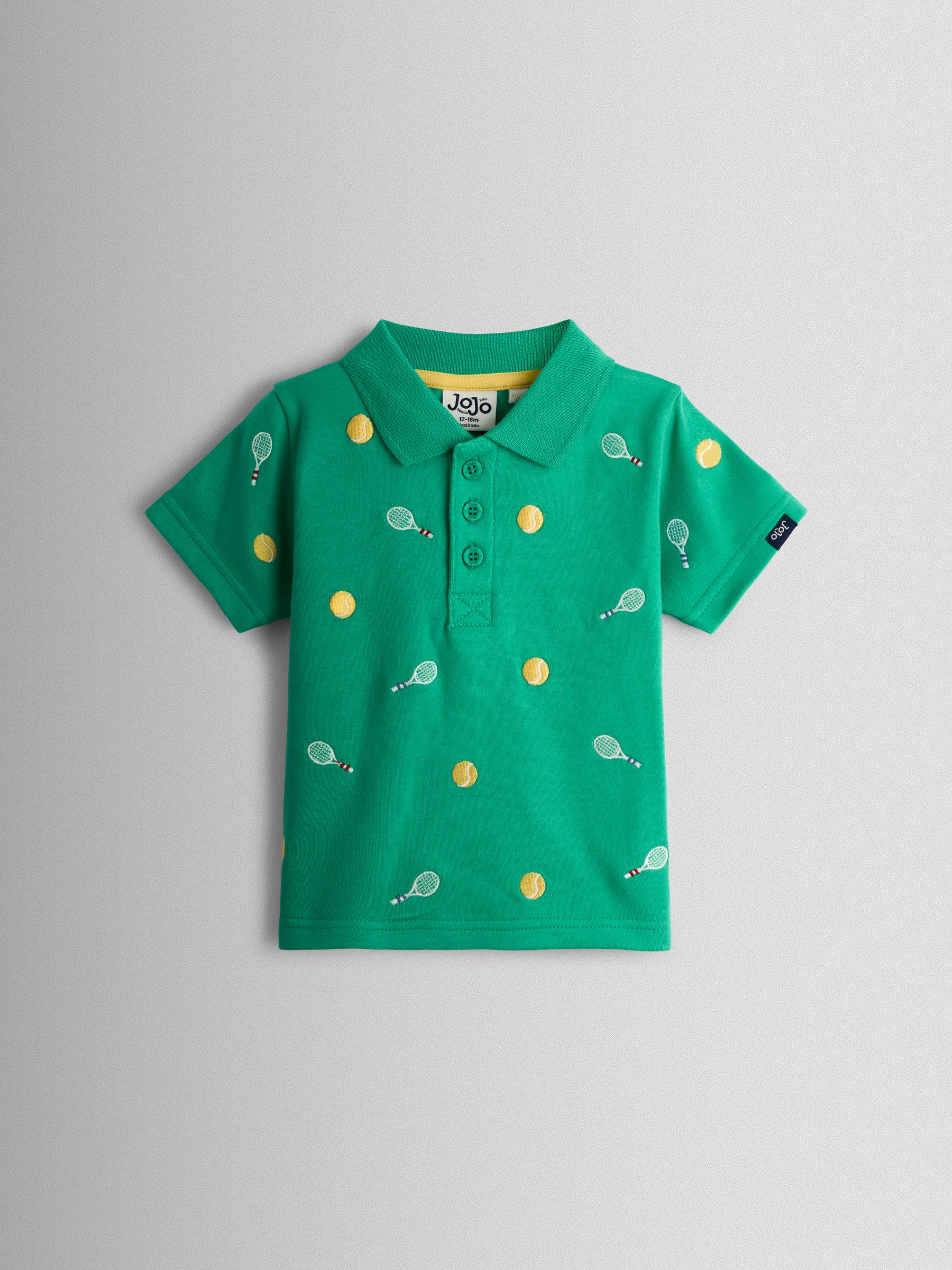 Jojo Maman Bébé Green Tennis Embroidered Polo Shirt