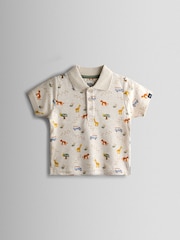 JoJo Maman Bébé Natural Safari Print Polo T-Shirt - Image 1 of 4