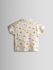 JoJo Maman Bébé Natural Safari Print Polo T-Shirt - Image 2 of 4