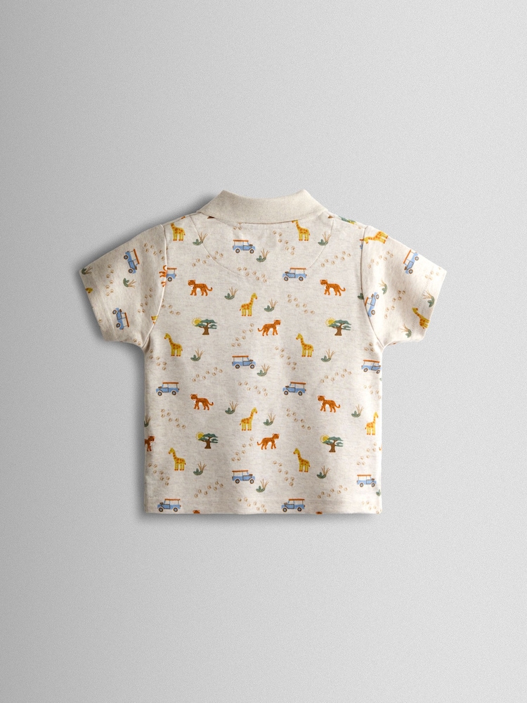 JoJo Maman Bébé Natural Safari Print Polo T-Shirt - Image 2 of 4