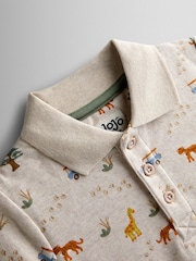 JoJo Maman Bébé Natural Safari Print Polo T-Shirt - Image 3 of 4