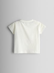 JoJo Maman Bébé Blue Marl Dino 2-Piece Appliqué Dungaree & T-Shirt Set - Image 3 of 6