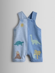 JoJo Maman Bébé Blue Marl Dino 2-Piece Appliqué Dungaree & T-Shirt Set - Image 4 of 6