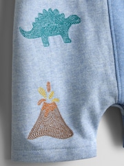 JoJo Maman Bébé Blue Marl Dino 2-Piece Appliqué Dungaree & T-Shirt Set - Image 6 of 6