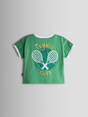JoJo Maman Bébé Green Tennis Club Slogan Applique T-Shirt - Image 2 of 3