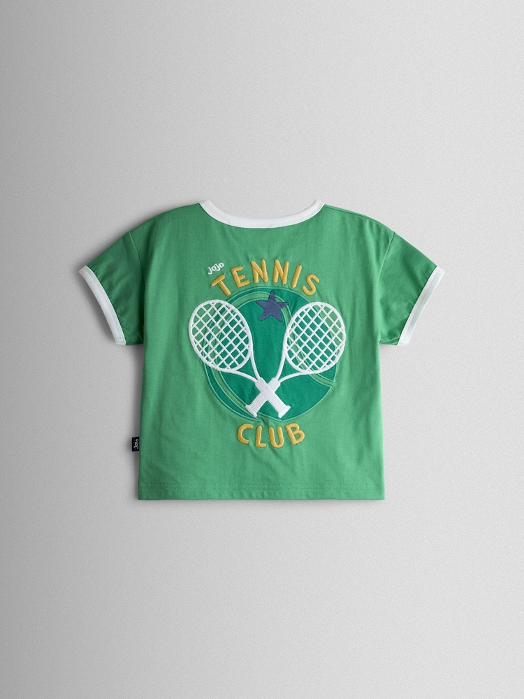 JoJo Maman Bébé Green Tennis Club Slogan Applique T-Shirt - Image 2 of 3