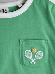 JoJo Maman Bébé Green Tennis Club Slogan Applique T-Shirt - Image 3 of 3
