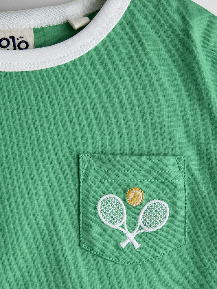 JoJo Maman Bébé Green Tennis Club Slogan Applique T-Shirt - Image 3 of 3
