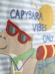 JoJo Maman Bébé Blue Capybara Character Appliqué T-Shirt - Image 3 of 3