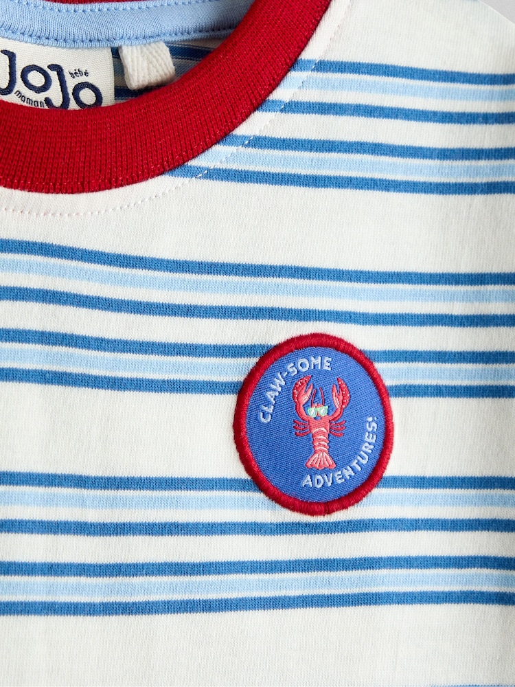 JoJo Maman Bébé Blue Stripe Lobster Applique T-Shirt - Image 3 of 3