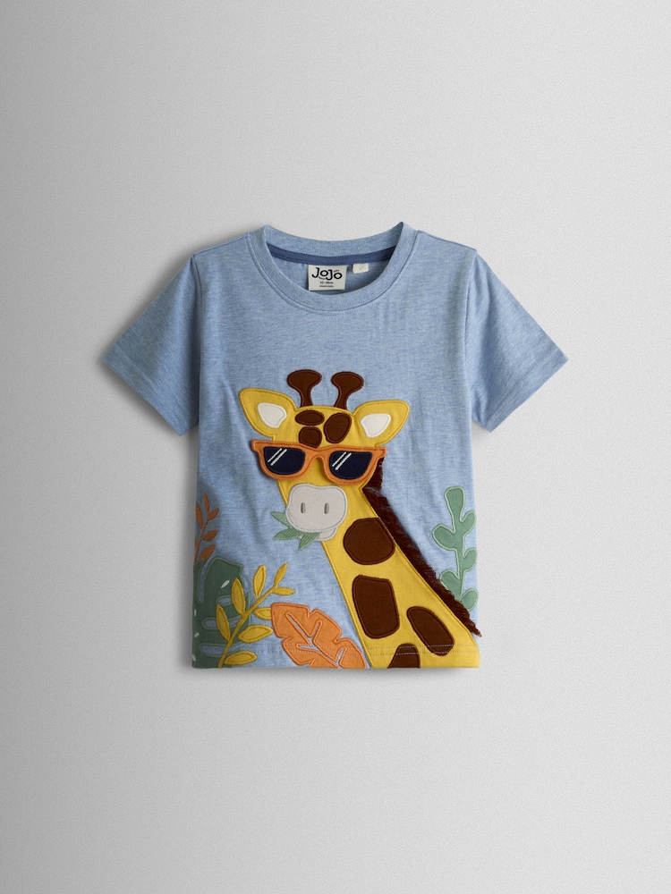 JoJo Maman Bébé Blue Giraffe Appliqué T-Shirt & Shorts Set 2 Piece - Image 2 of 6