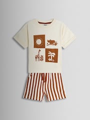 JoJo Maman Bébé Tan Brown Safari Printed T-Shirt & Shorts Set - Image 1 of 6