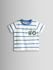JoJo Maman Bébé White & Blue Tractor Pocket Appliqué T-Shirt - Image 1 of 3