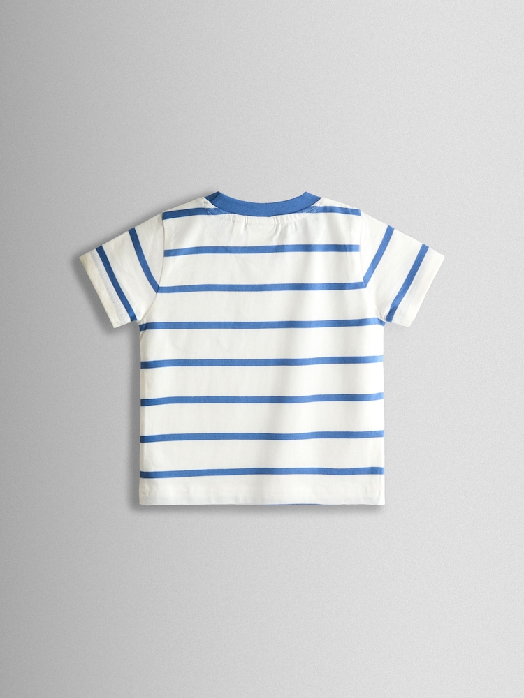 JoJo Maman Bébé White & Blue Tractor Pocket Appliqué T-Shirt - Image 2 of 3