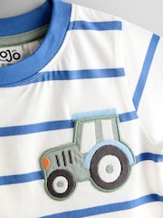 JoJo Maman Bébé White & Blue Tractor Pocket Appliqué T-Shirt - Image 3 of 3