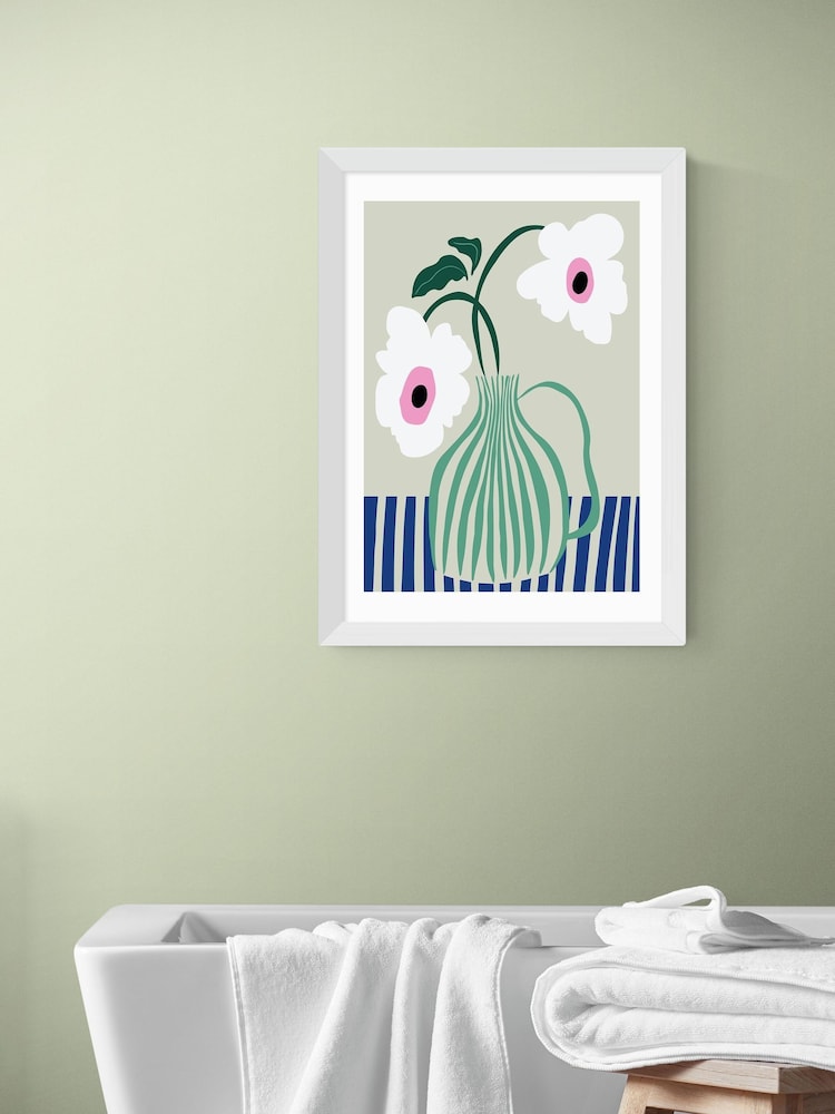 East End Prints White Floral Pottery Delight Wall Art Print by Miho Art Studio - Image 1 of 3 East End Prints White Floral Pottery Delight Wall Art Print by Miho Art Studio - Image 1 of 3