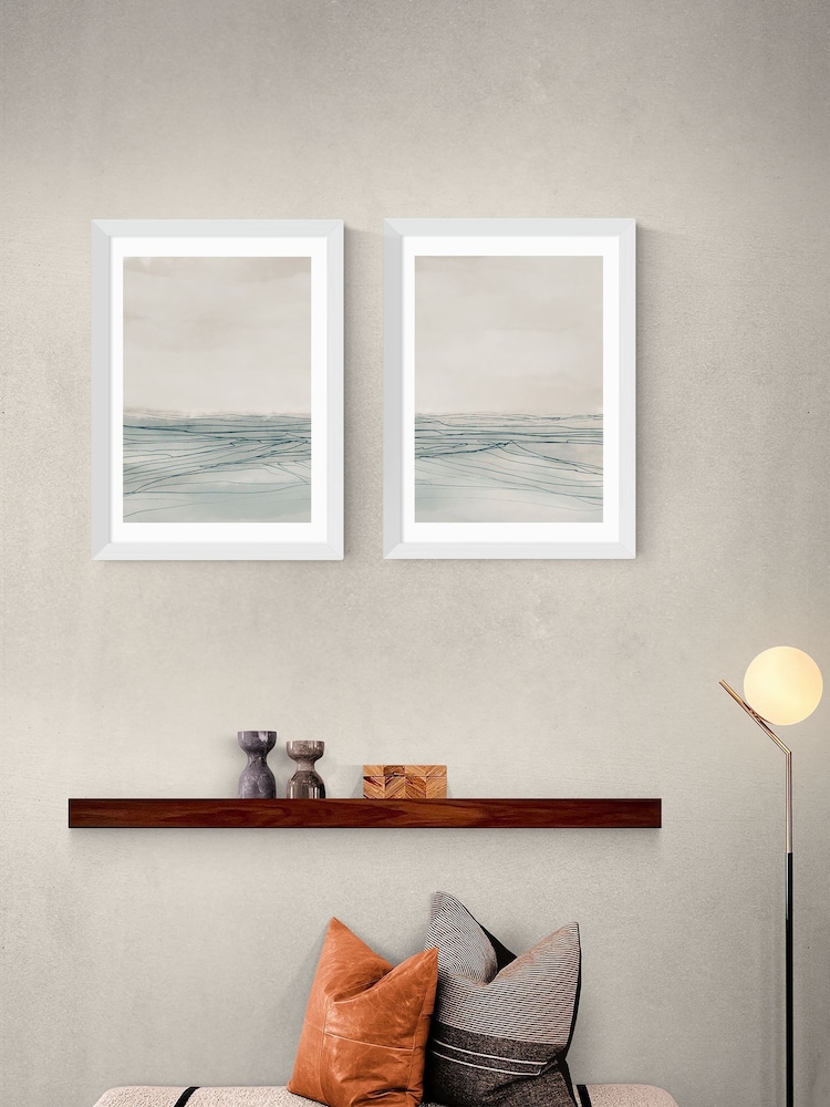 East End Prints Set of 2 White Still Sea Wall Art Prints by Dan Hobday - Image 1 of 2
