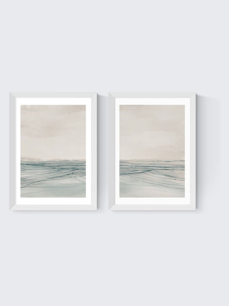 East End Prints Set of 2 White Still Sea Wall Art Prints by Dan Hobday - Image 2 of 2