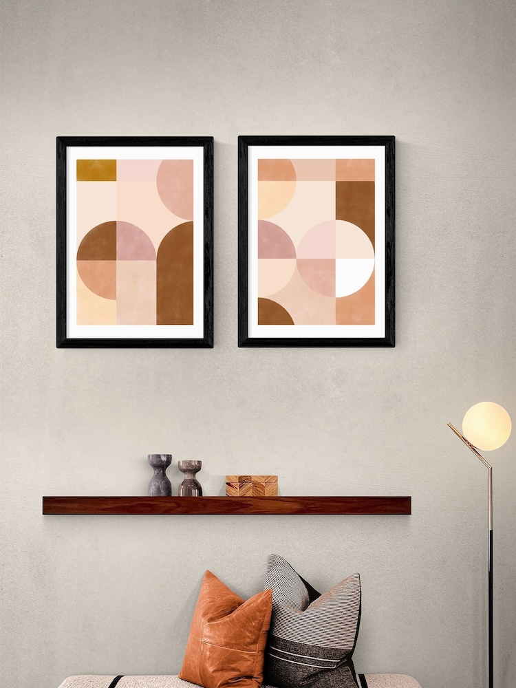 East End Prints Set of 2 Black Blush Mid Century Geometrics Wall Art Prints by The Print Republic - Image 1 of 2 East End Prints Set of 2 Black Blush Mid Century Geometrics Wall Art Prints by The Print Republic - Image 1 of 2