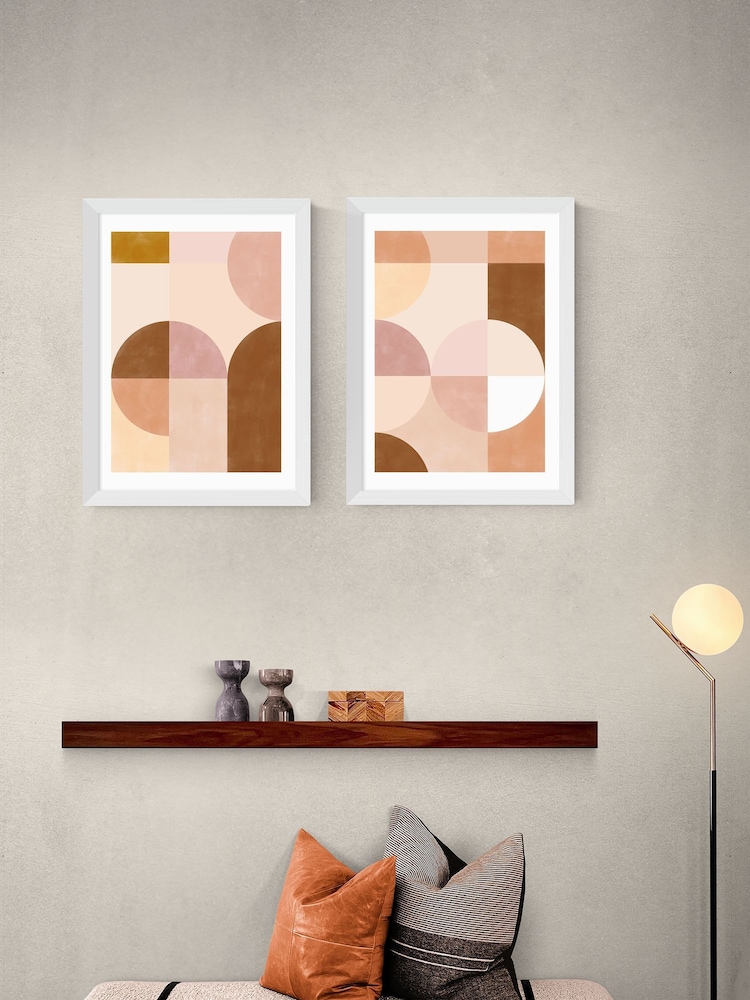 East End Prints Set of 2 White Blush Mid Century Geometrics Wall Art Prints by The Print Republic - Image 1 of 2