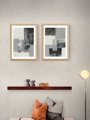 East End Prints Set of 2 Oak Monochrome Blocks Wall Art Prints by Alisa Galitsyna - Image 1 of 2