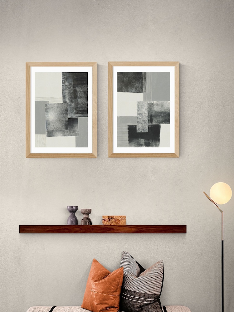 East End Prints Set of 2 Oak Monochrome Blocks Wall Art Prints by Alisa Galitsyna - Image 1 of 2 East End Prints Set of 2 Oak Monochrome Blocks Wall Art Prints by Alisa Galitsyna - Image 1 of 2