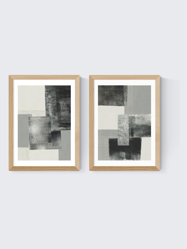 East End Prints Set of 2 Oak Monochrome Blocks Wall Art Prints by Alisa Galitsyna - Image 2 of 2 East End Prints Set of 2 Oak Monochrome Blocks Wall Art Prints by Alisa Galitsyna - Image 2 of 2