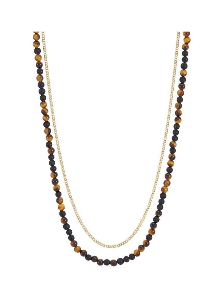 Bartlett Waterproof Mixed Tiger's Eye And Matt Onyx Double Black Necklace - صورة 2 من 3