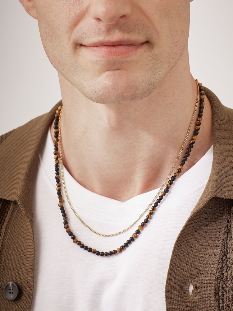Bartlett Waterproof Mixed Tiger's Eye And Matt Onyx Double Black Necklace - صورة 3 من 3