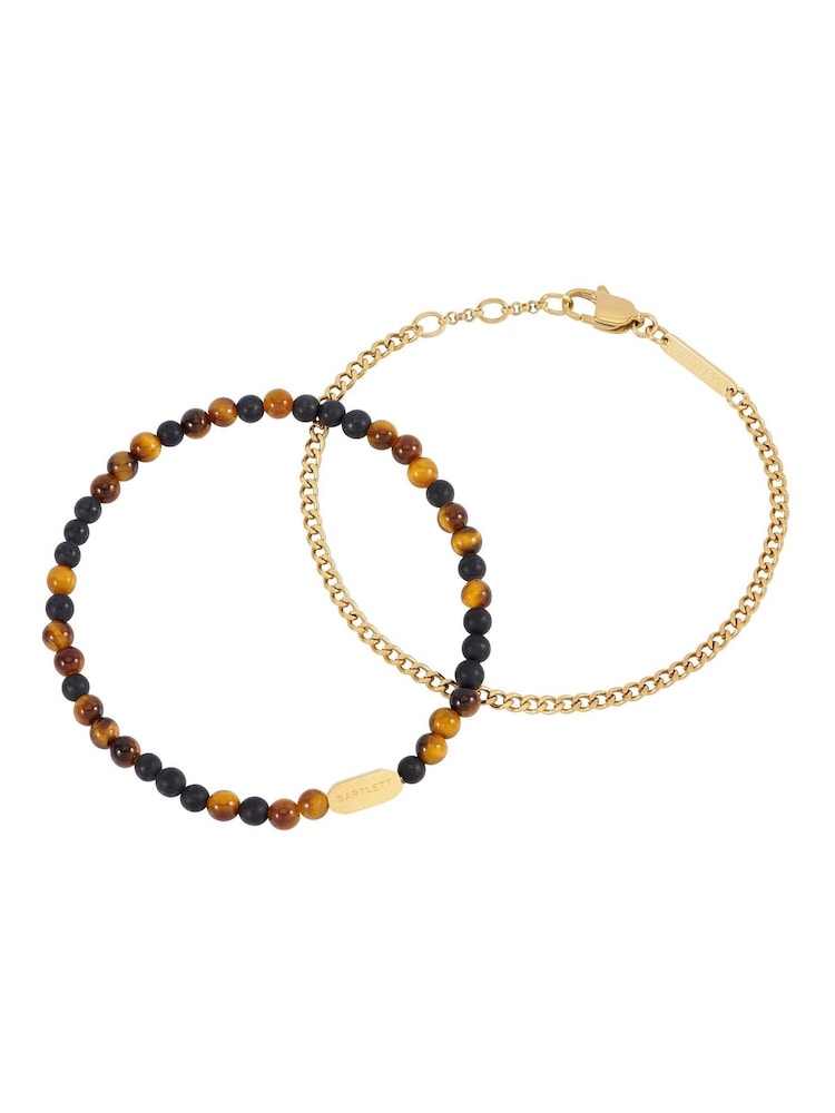Bartlett Waterproof Matt Black Onyx and Tiger's Eye Duo Black Bracelet Set - Image 1 of 3
