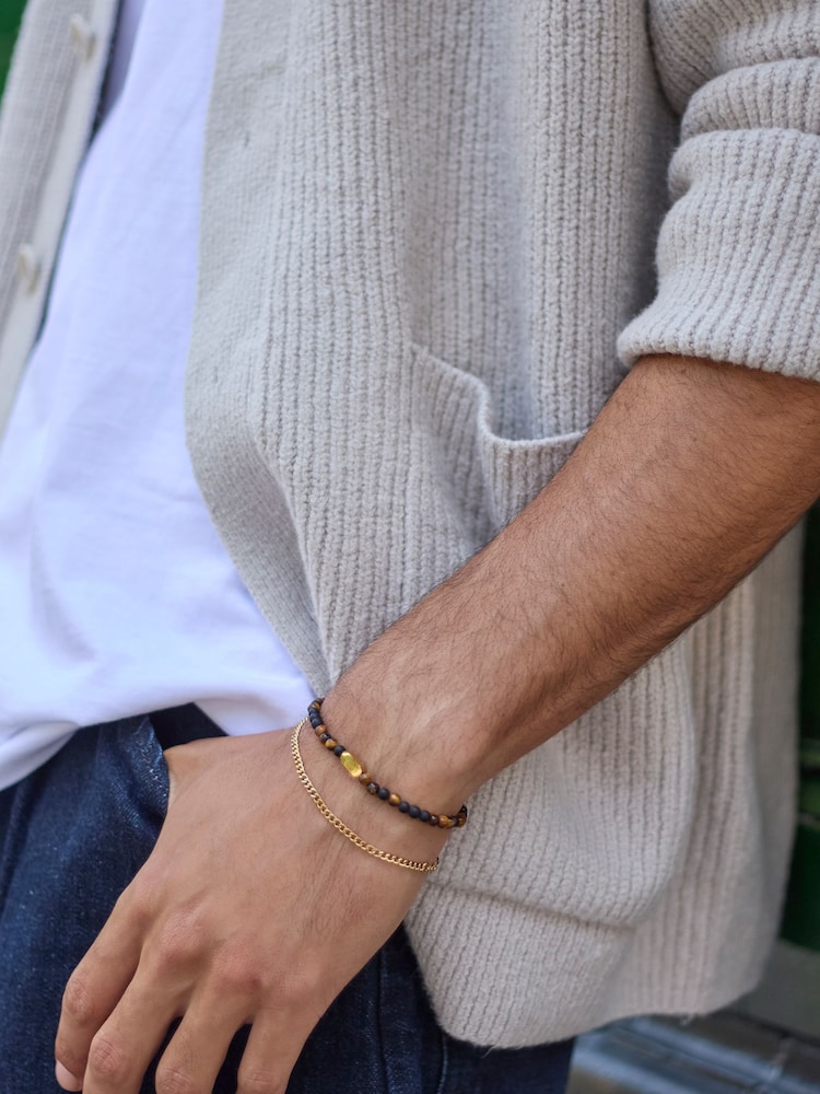 Bartlett Waterproof Matt Black Onyx and Tiger's Eye Duo Black Bracelet Set - Image 2 of 3