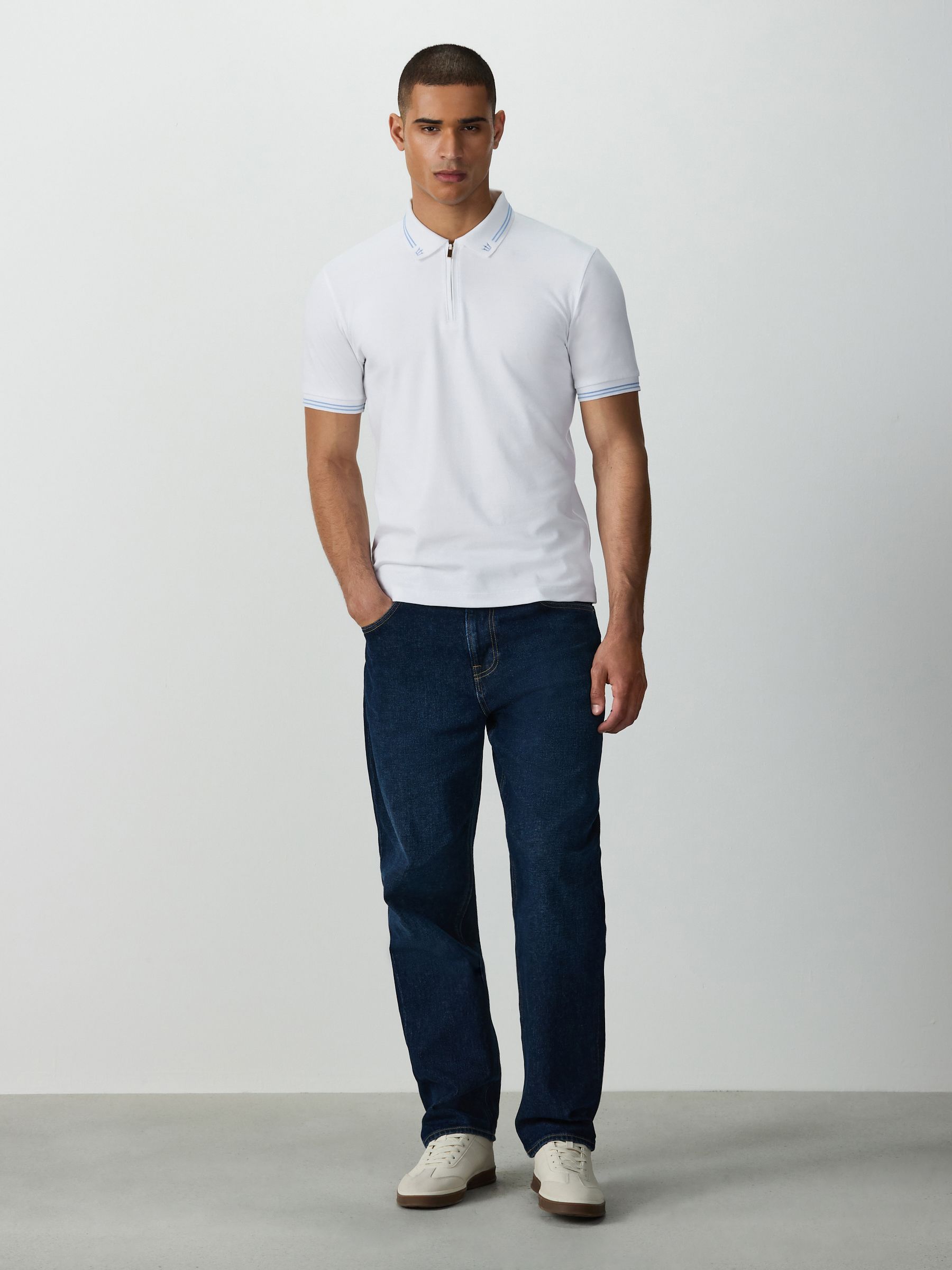 Comprar Branco - Tipped Zip Neck Polo Shirt from Next Brazil