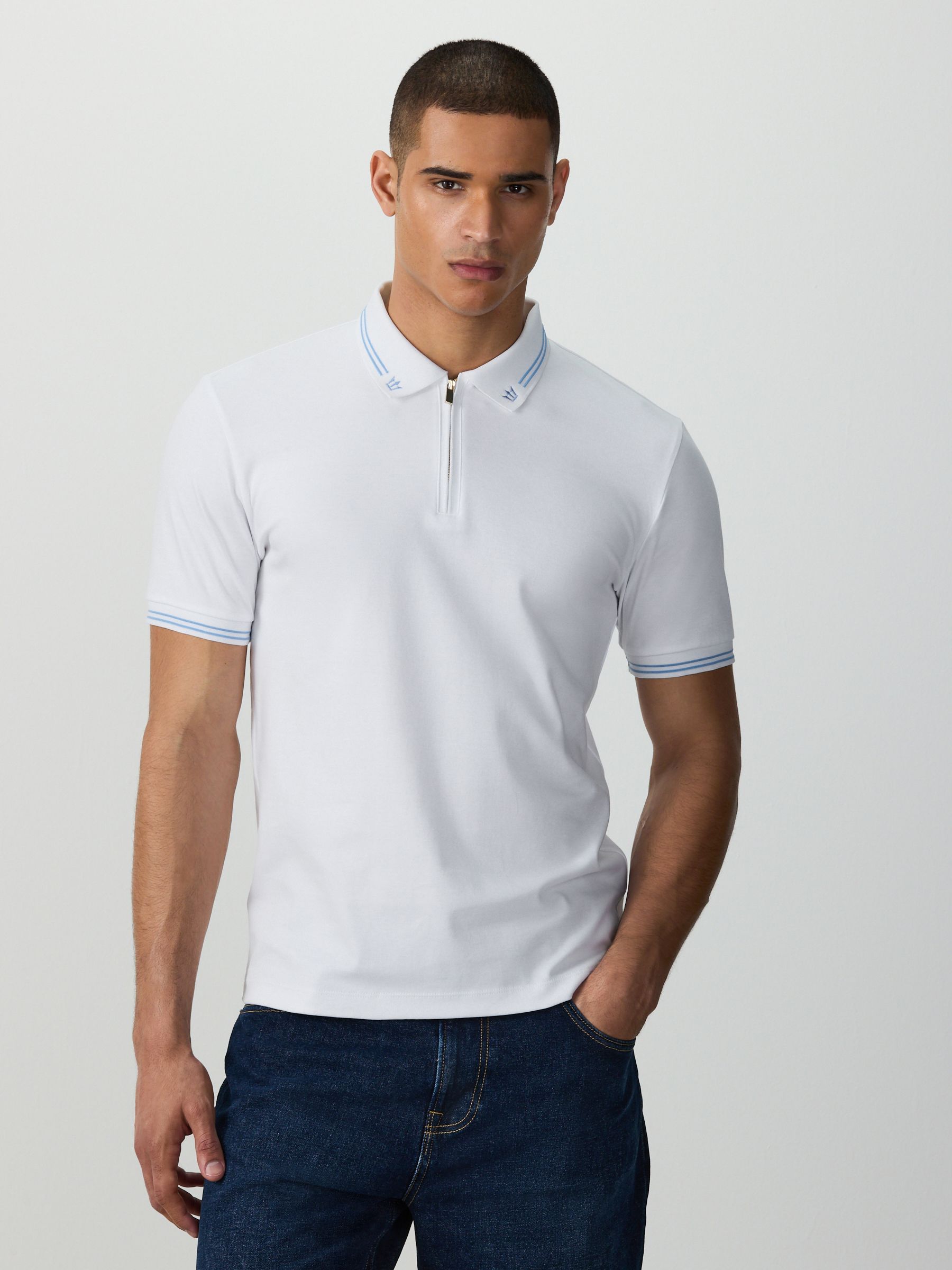 Comprar Branco - Tipped Zip Neck Polo Shirt from Next Brazil