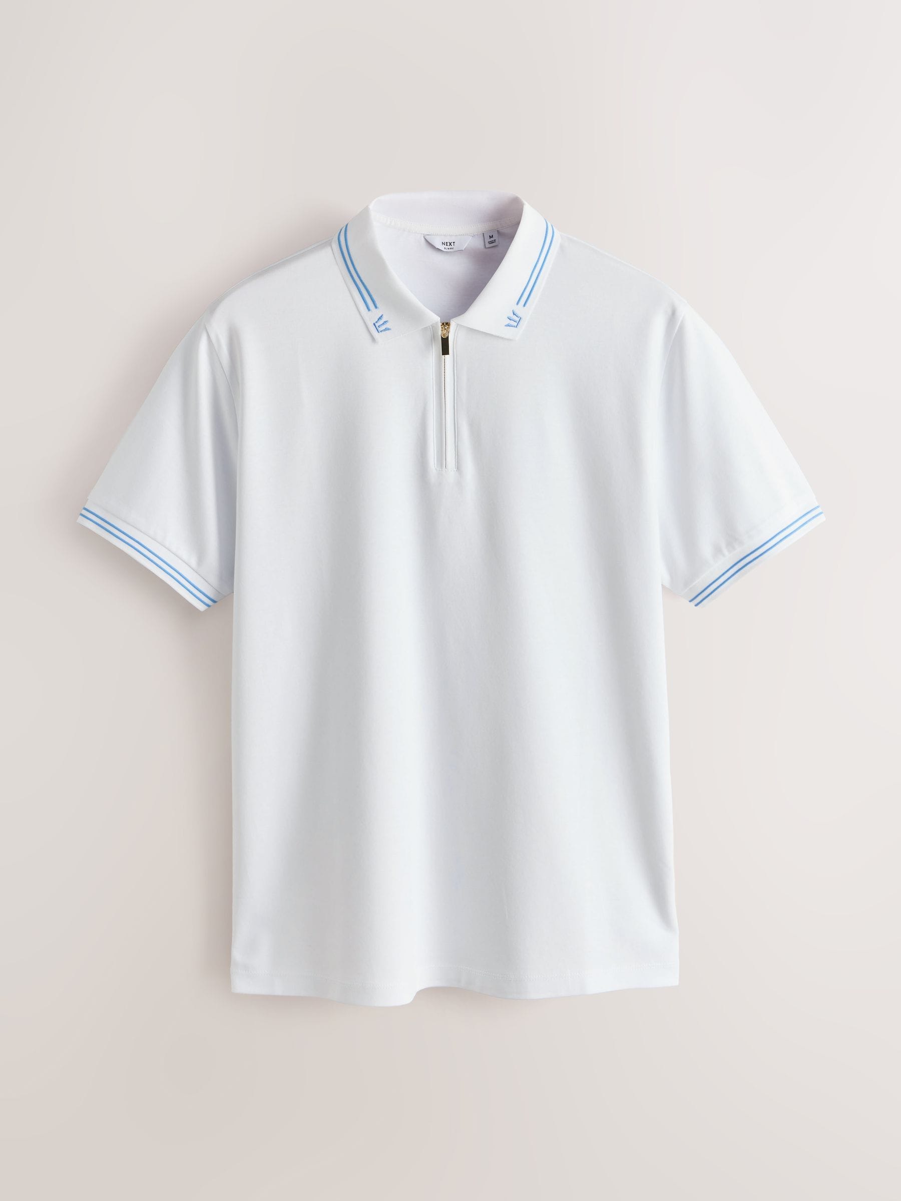 Buy White Slim Tipped Trident Collar Zip Neck Polo Shirt from the