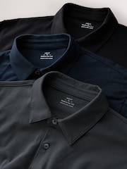 أسود/رمادي/أزرق داكن - سادة - حزمة من 3 قمصان بولو جيرسيه بكم قصير - صورة 8 من 9