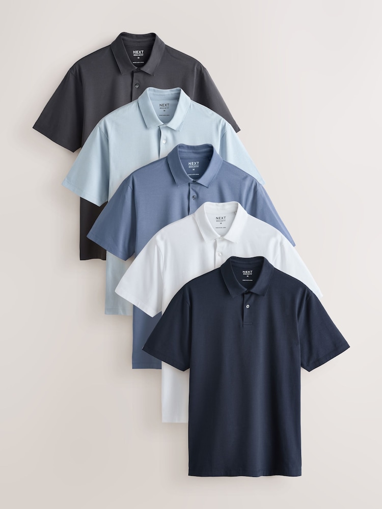 Blues Regular Fit Short Sleeve Jersey Polo Shirts 5 Pack - Image 1 of 8