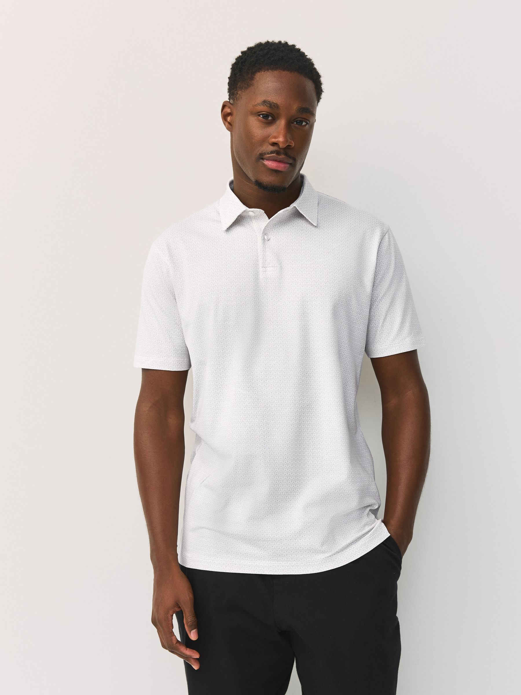 Buy Black Gold Geo Printed Motionflex Short Sleeve Jersey Polo