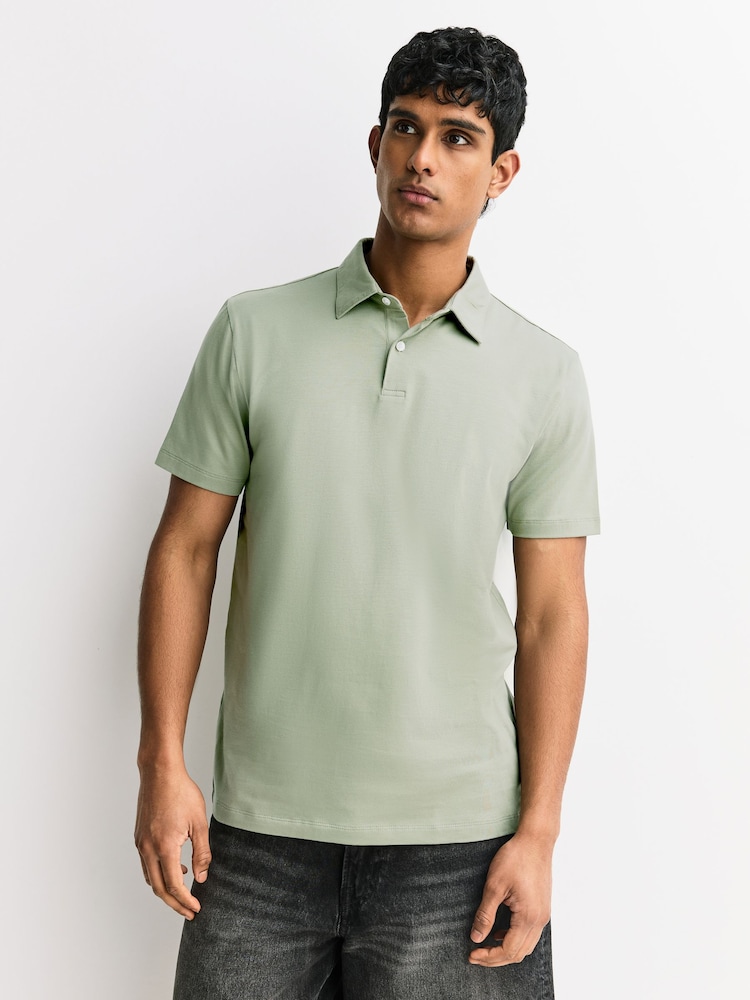 Green/Grey/Navy Plain Short Sleeve Jersey Polo Shirts 3 Pack - Image 2 of 9