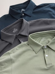 Green/Grey/Navy Plain Short Sleeve Jersey Polo Shirts 3 Pack - Image 8 of 9