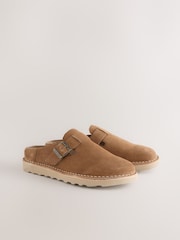 Rust Brown Suede Stitch Out Mules - Image 1 of 6