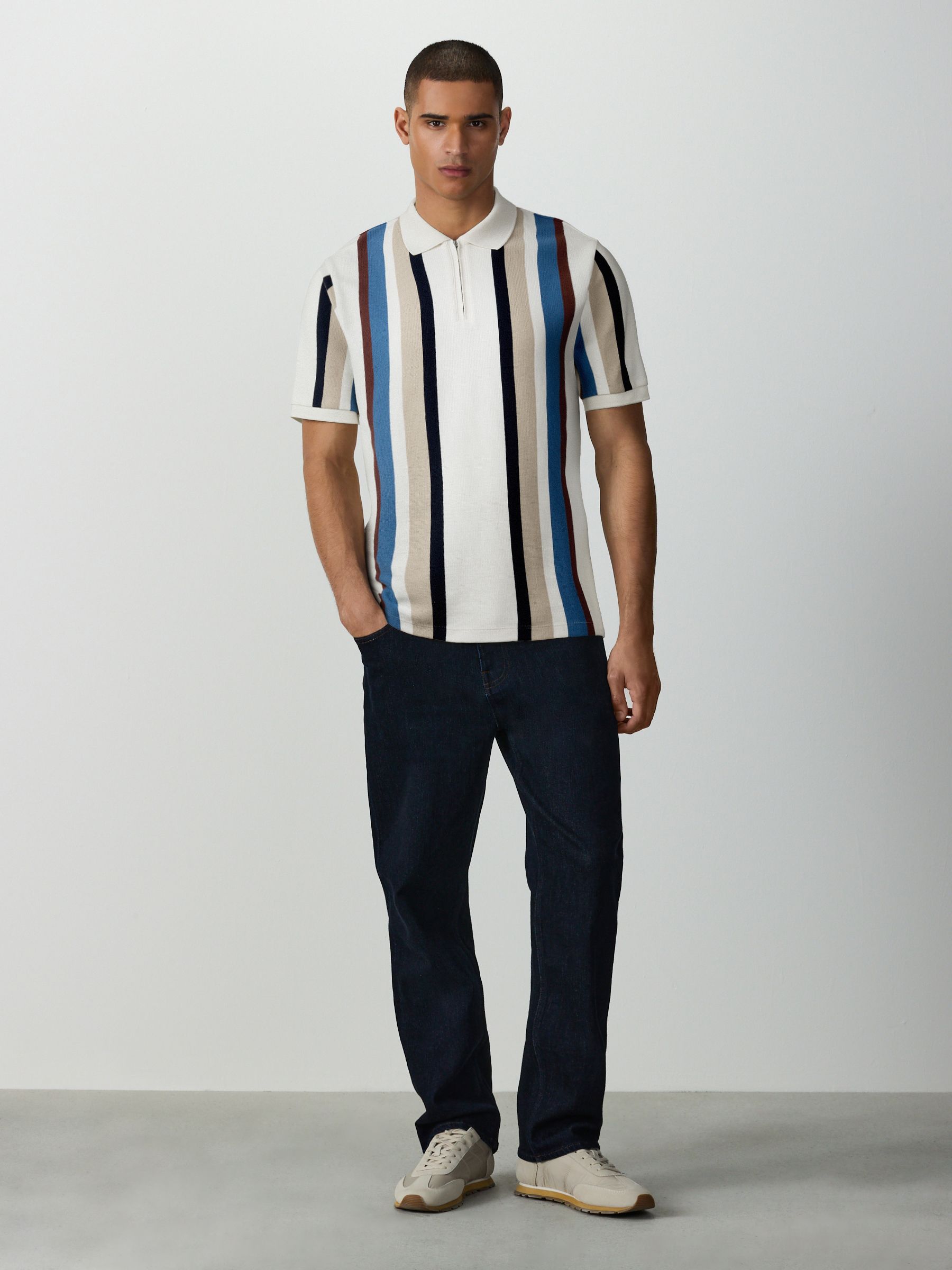 Buy Blue/White Vertical Stripe Quarter Zip Polo Shirt from Next