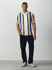 Blue/White Vertical Stripe Quarter Zip Polo Shirt - Image 2 of 4