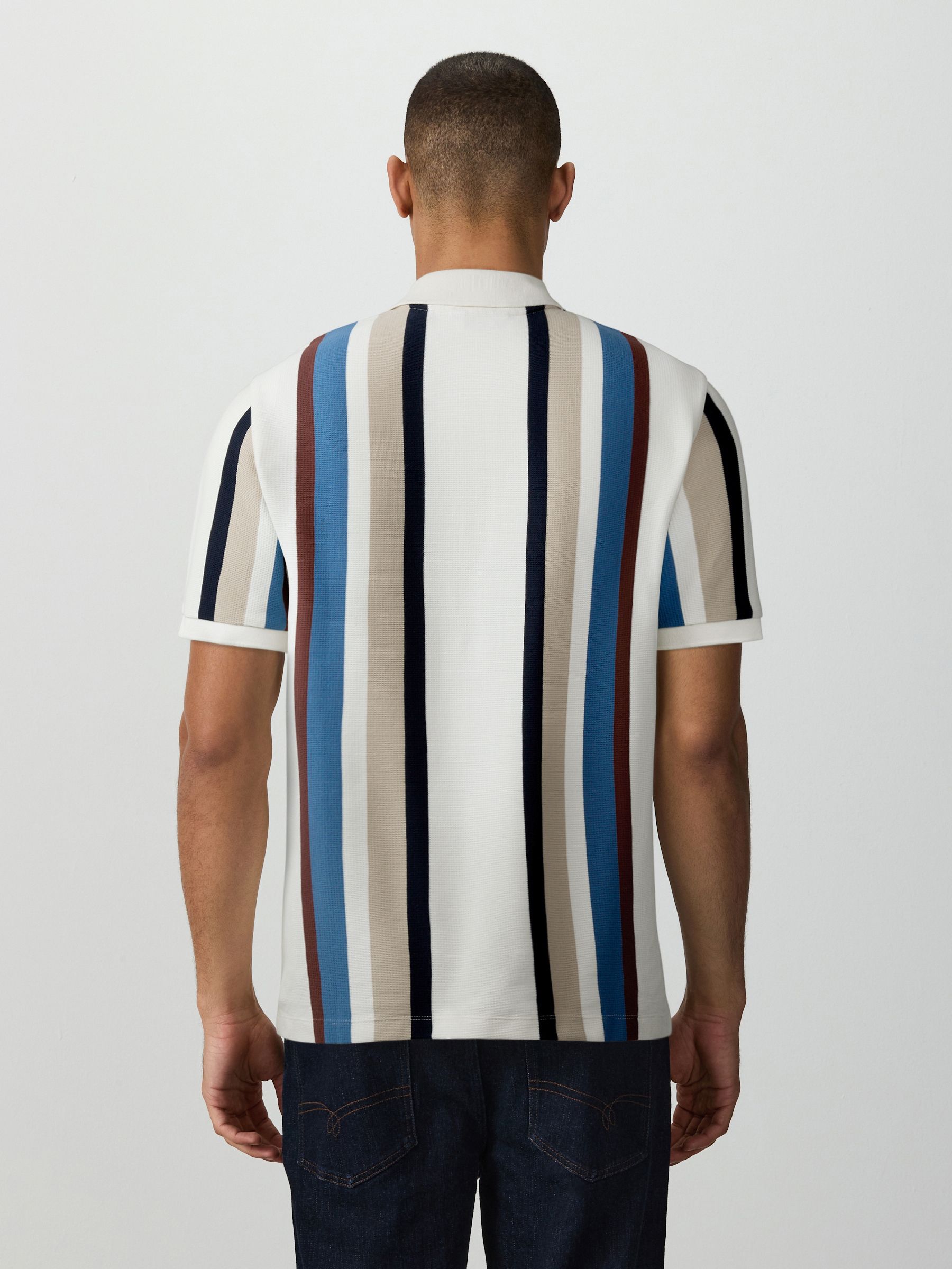Buy Blue/White Vertical Stripe Quarter Zip Polo Shirt from Next