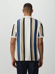 Blue/White Vertical Stripe Quarter Zip Polo Shirt - Image 3 of 4