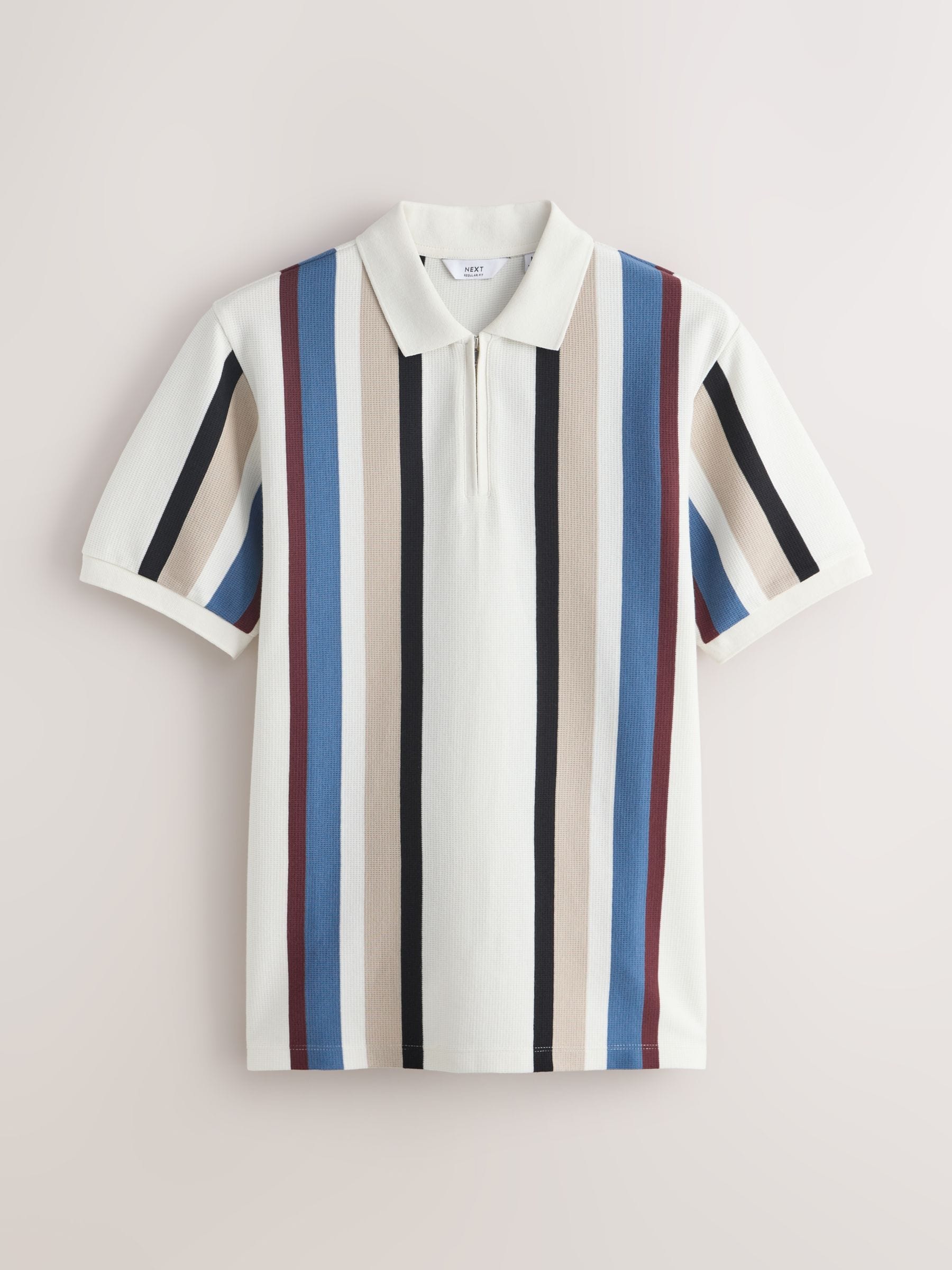 Buy Blue/White Vertical Stripe Quarter Zip Polo Shirt from the