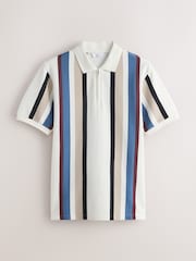 Blue/White Vertical Stripe Quarter Zip Polo Shirt - Image 5 of 7